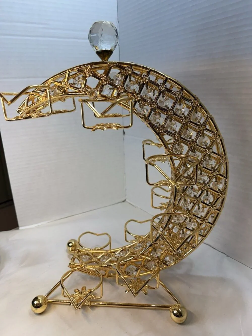 Gold Crystal Crescent Moon Arabic Qahwa Coffee Cup Holder Display Stand
